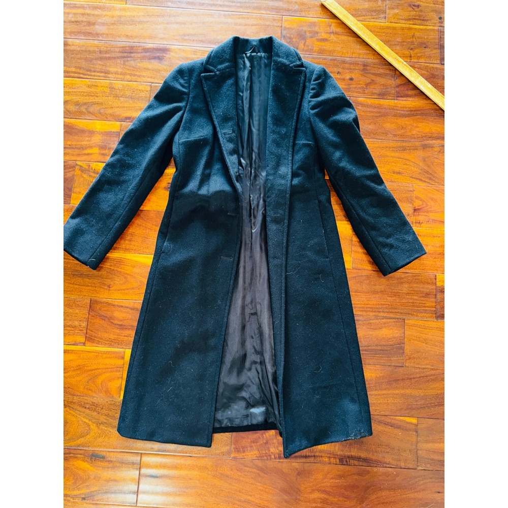Made in Italy Black Wool Blend Longline Overcoat Structured Shoulder Size 38